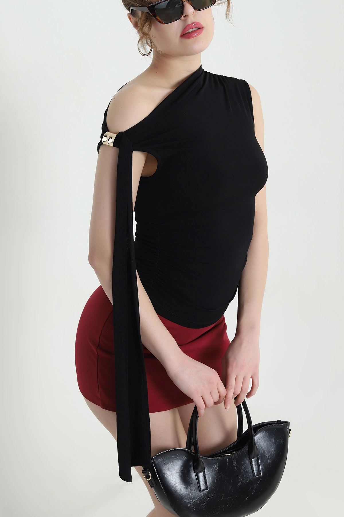 Siyah Büzgülü Sandy Kadın Bluz 438503