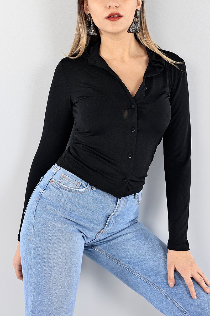 Siyah Candy Kumaş Bayan Gömlek 95514