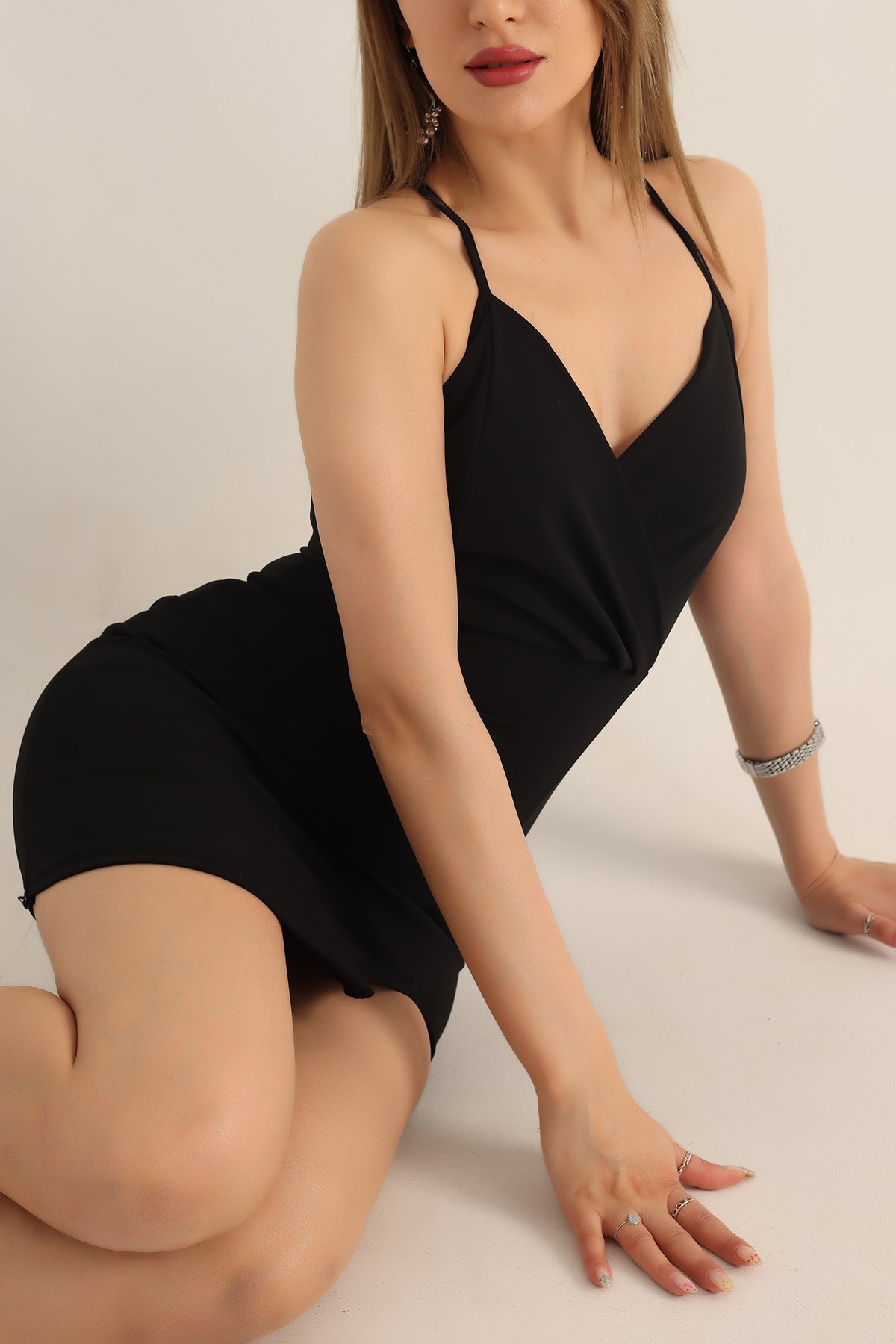 Siyah Çapraz Askı Krep Abiye 179584