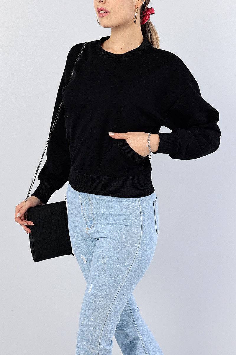 Siyah Cep Tasarım Bayan Sweat 77486