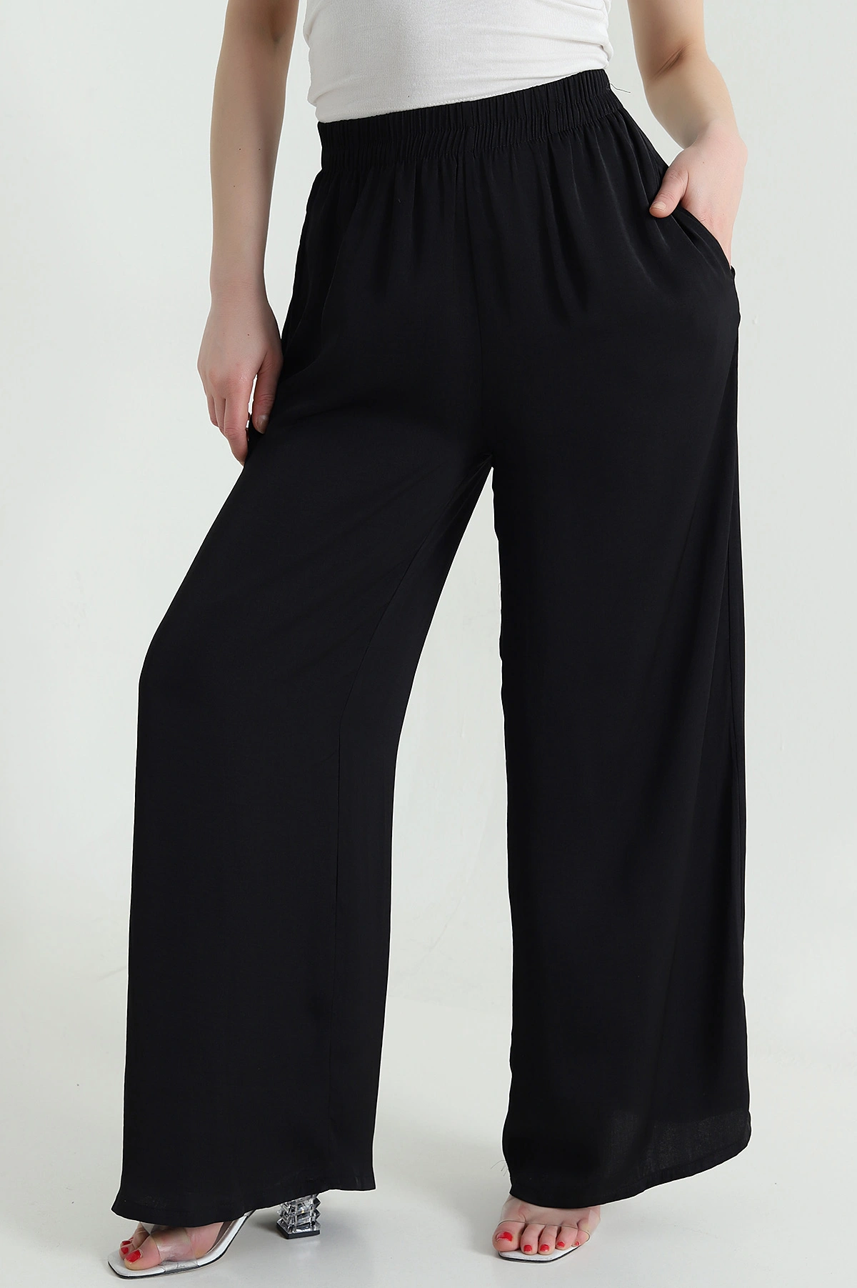 Siyah Cepli Bel Lastikli Tencel Kadın Pantolon 446675