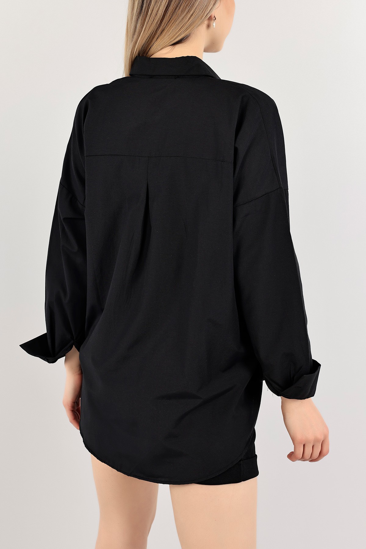 Siyah Cepli Çizgili Poplin Bayan Gömlek Tunik 109724