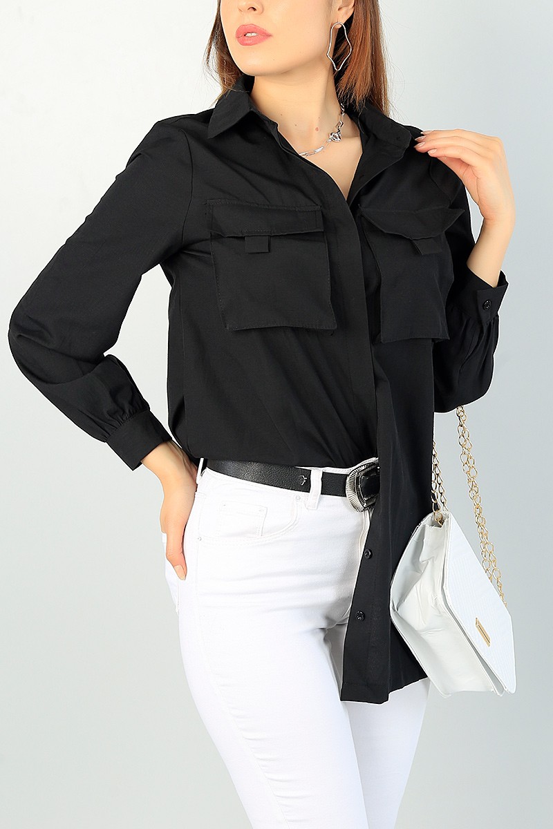 Siyah Cepli Poplin Gömlek Tunik 67474