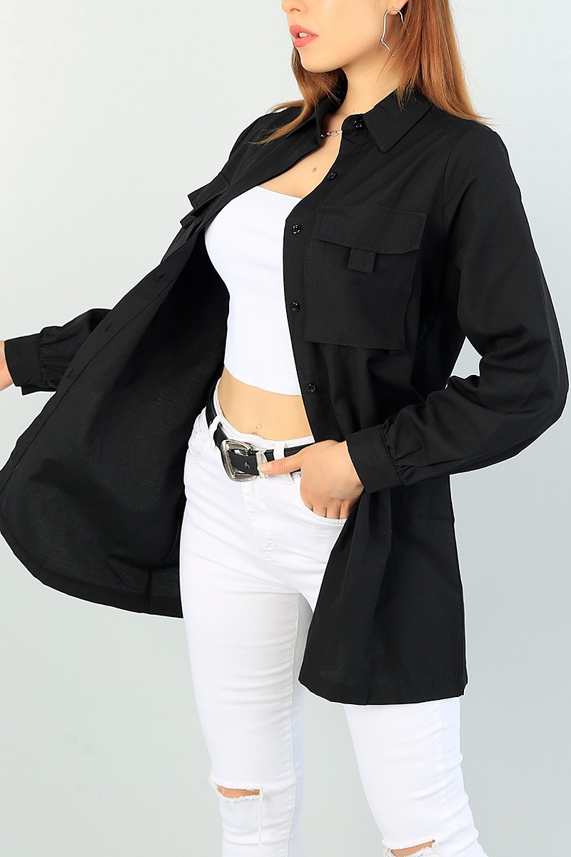 Siyah Cepli Poplin Gömlek Tunik 67474