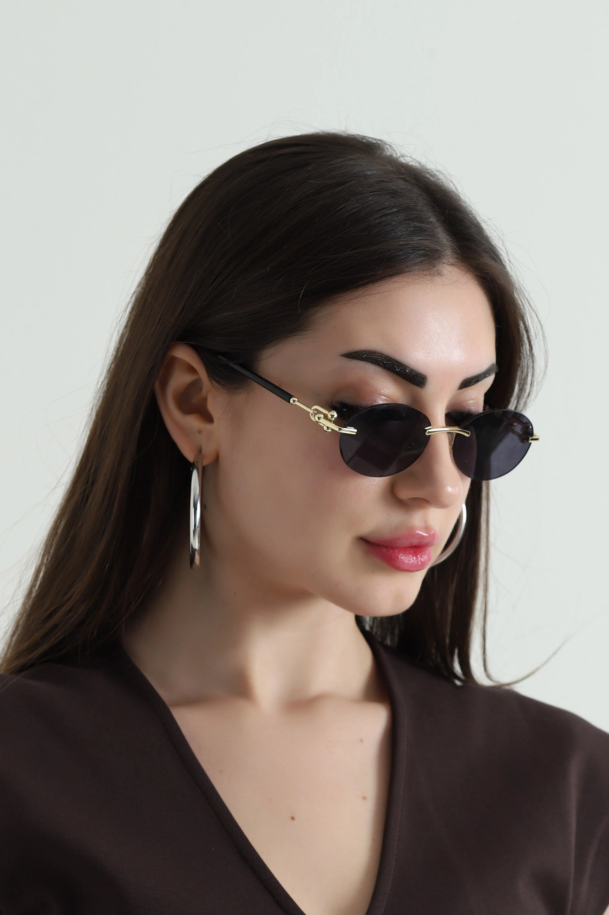 Siyah Çerçevesiz Uv 400 Korumalı Oval Camlı Kadın Güneş Gözlüğü (Kutulu) 454185