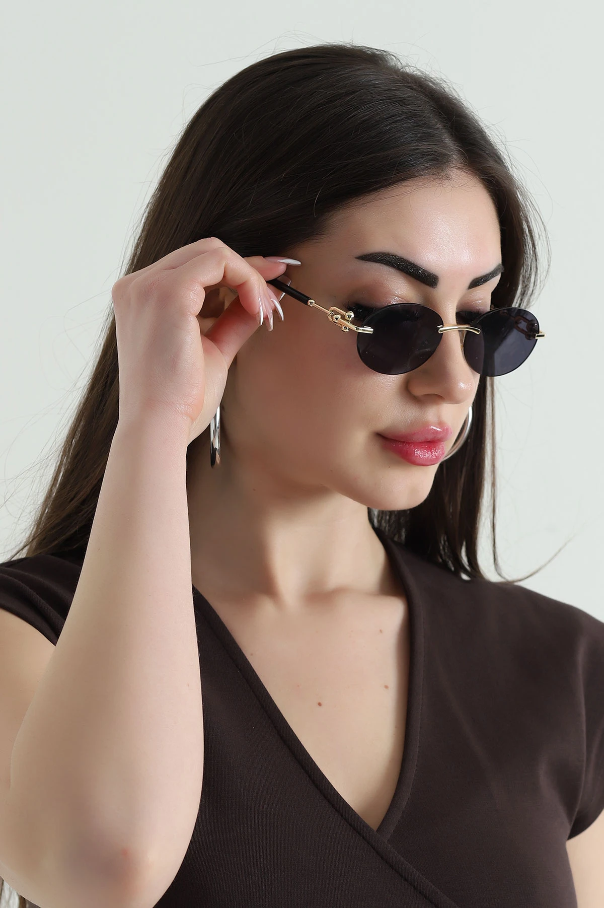 Siyah Çerçevesiz Uv 400 Korumalı Oval Camlı Kadın Güneş Gözlüğü (Kutulu) 454185