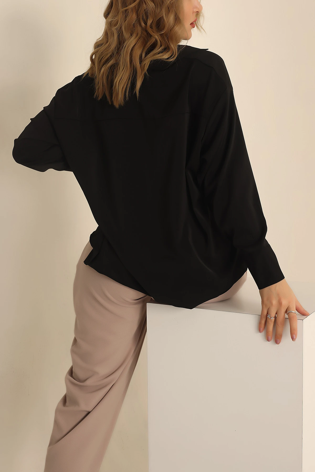 Siyah Charmy Kumaş Oversize Gömlek 231544