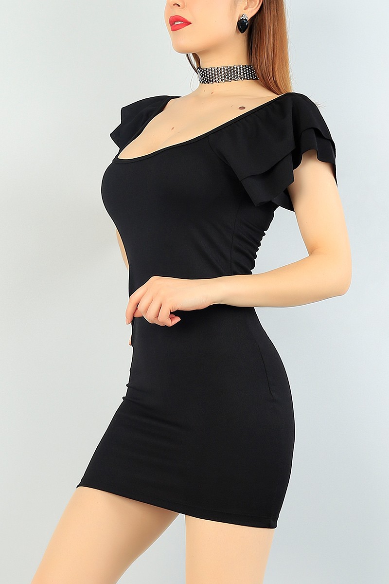 Siyah Çift Katlı Kol Detay Elbise 64880