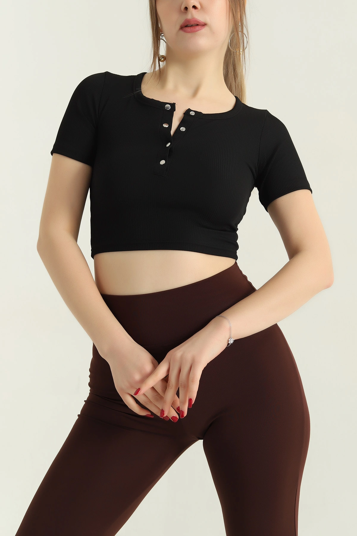 Siyah Çıt Çıt Düğmeli Fitilli Bluz 336297