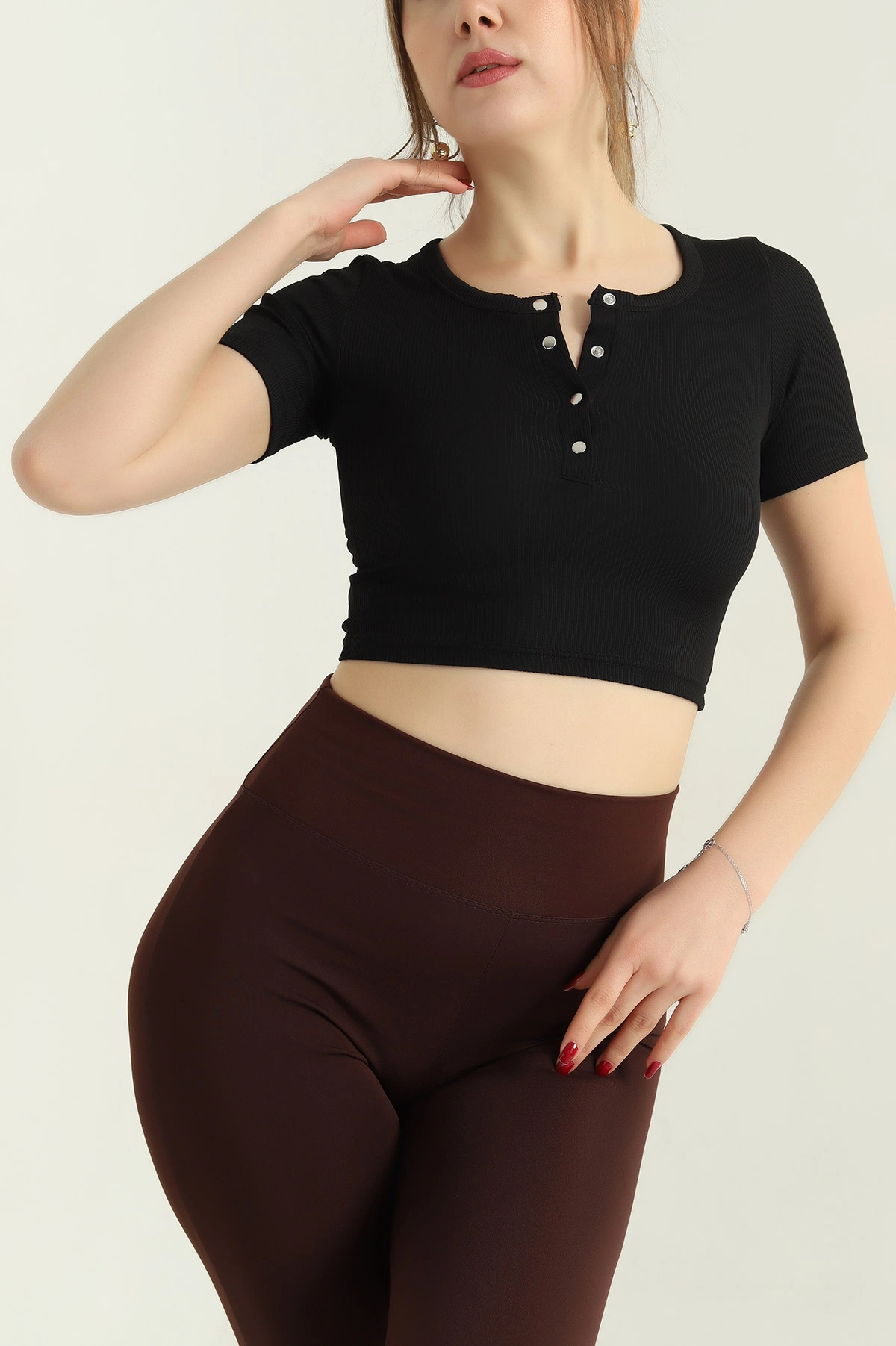Siyah Çıt Çıt Düğmeli Fitilli Bluz 336297