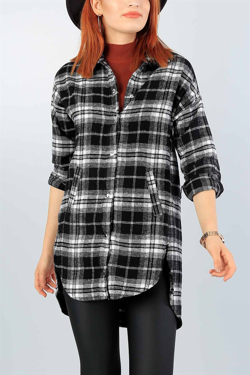 Siyah Çıt Çıtlı Bayan Oduncu Gömlek Tunik 40038
