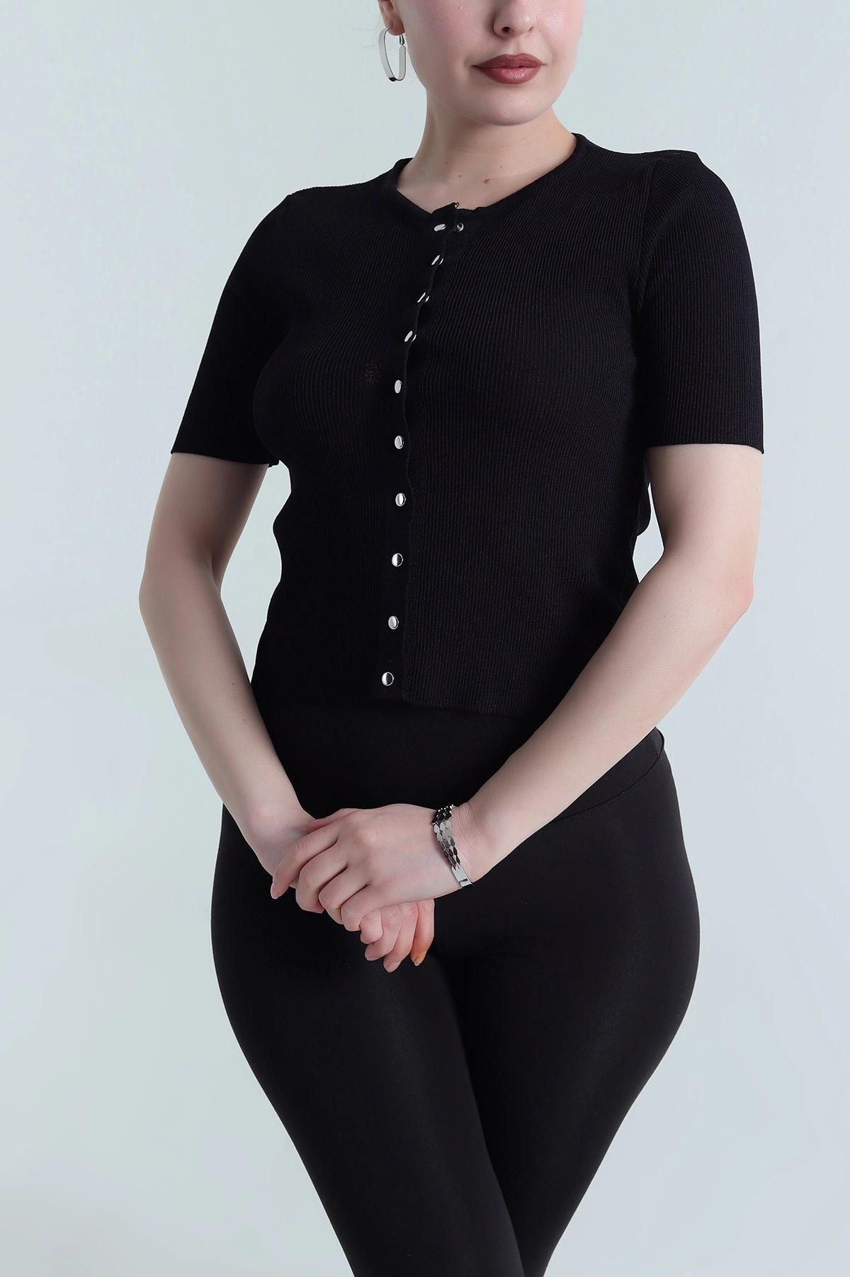 Siyah Çıt Çıtlı Fitilli Kadın Bluz 462410