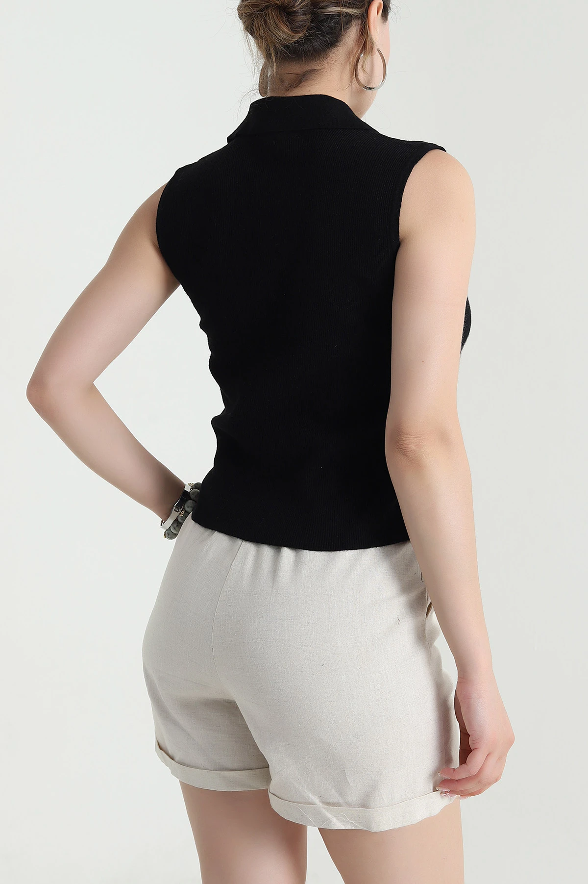 Siyah Cıt Cıtlı Polo Yaka Kadın Triko 477781