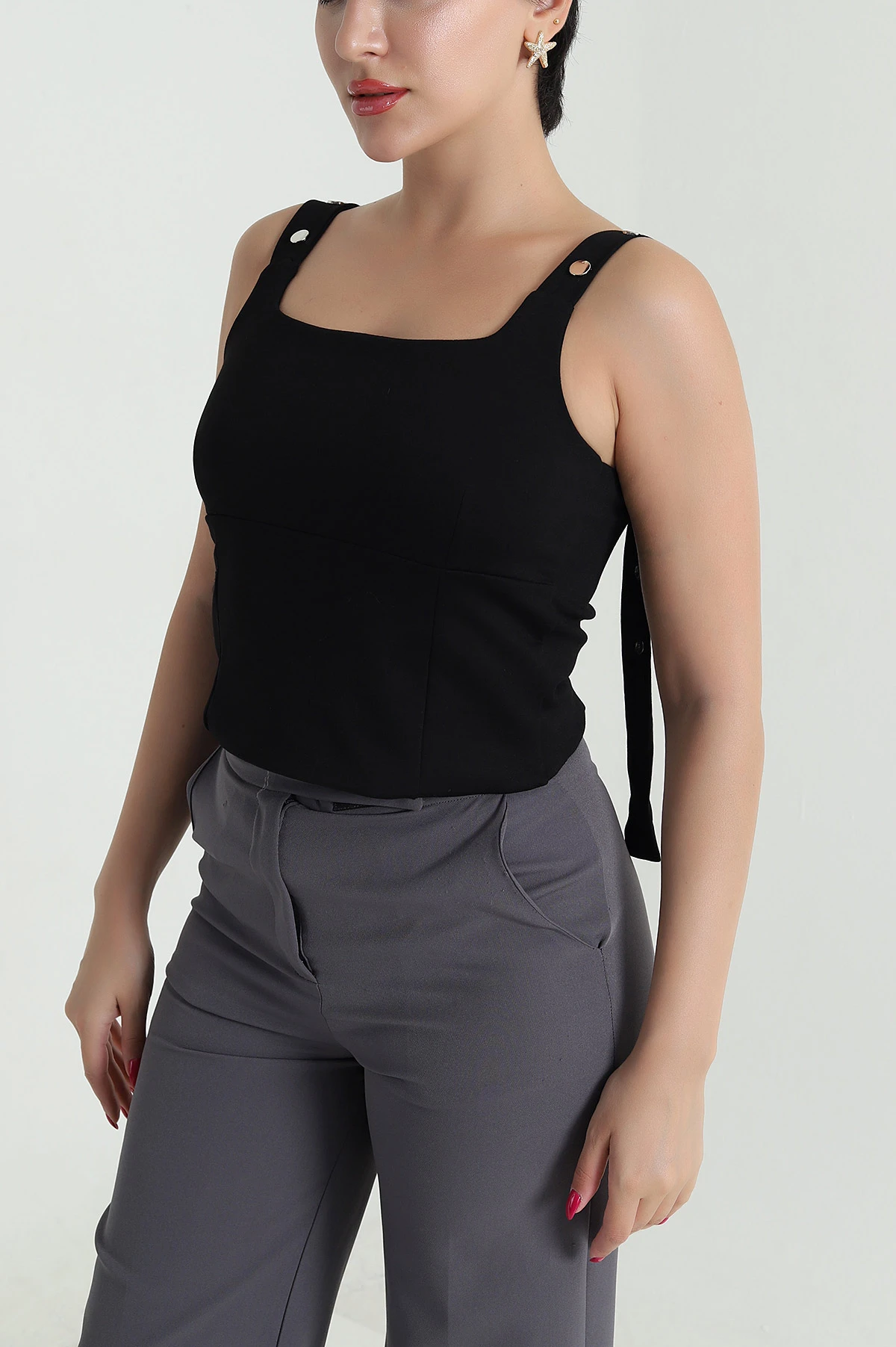 Siyah Çıtçıtlı Çift Katlı Oysho Kadın Bluz 475739