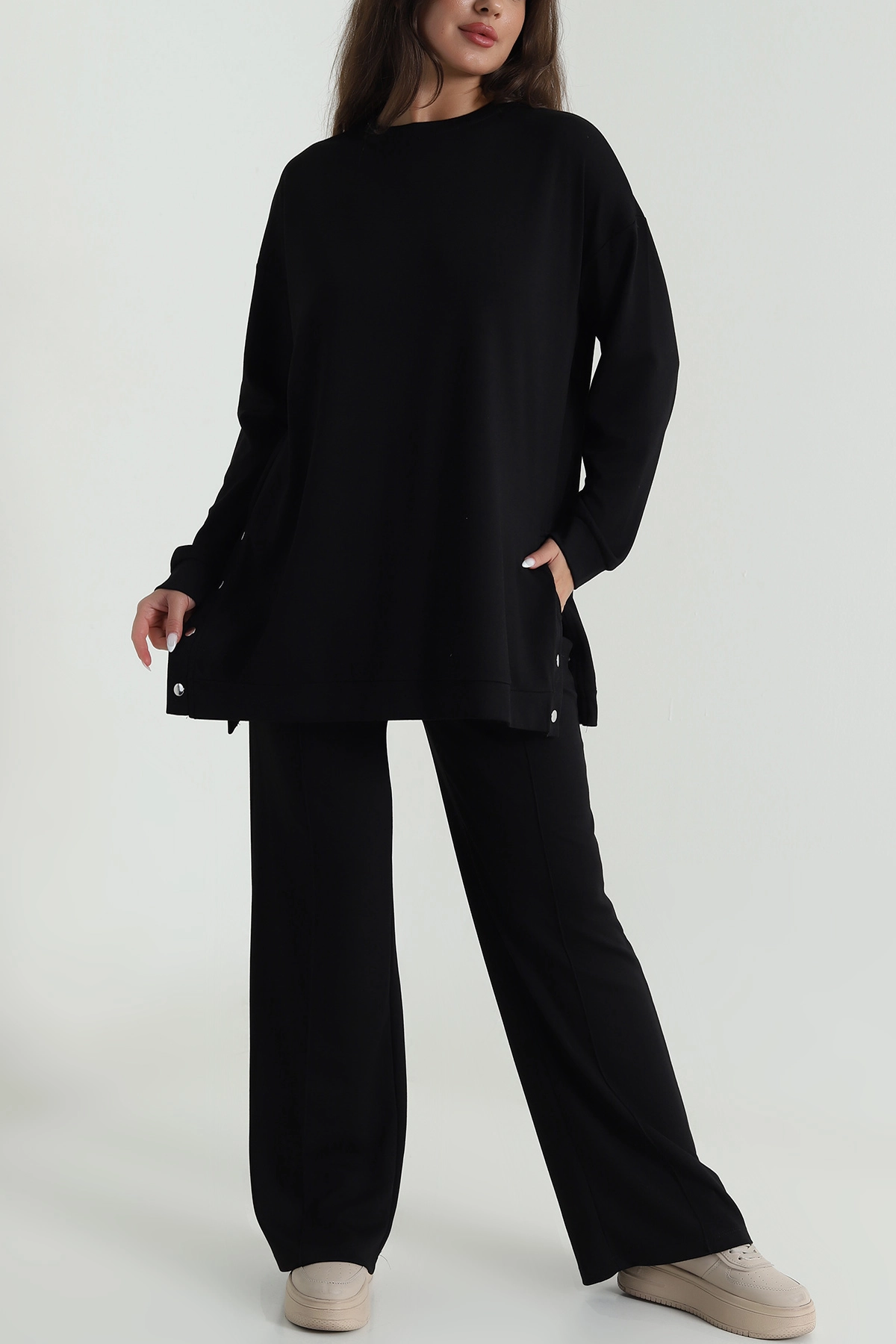 Siyah Çıtçıtlı Oysho Kadın Tunik Pantolon İkili Takım 489008