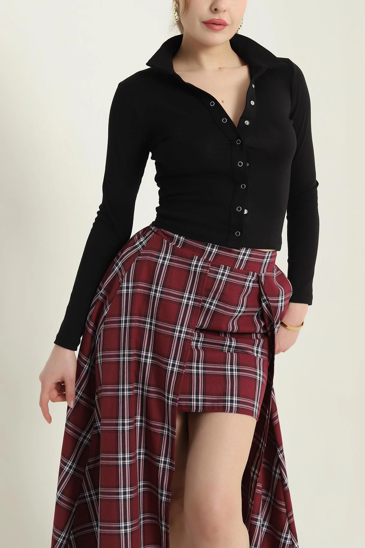 Siyah Çıtçıtlı Yakalı Ribana Kadın Bluz 432726