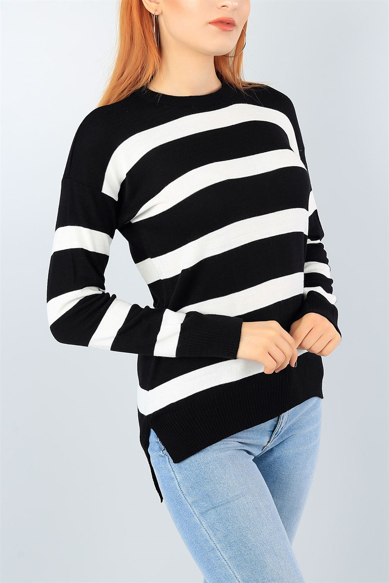 Siyah Çizgili Bayan Triko Kazak 41312