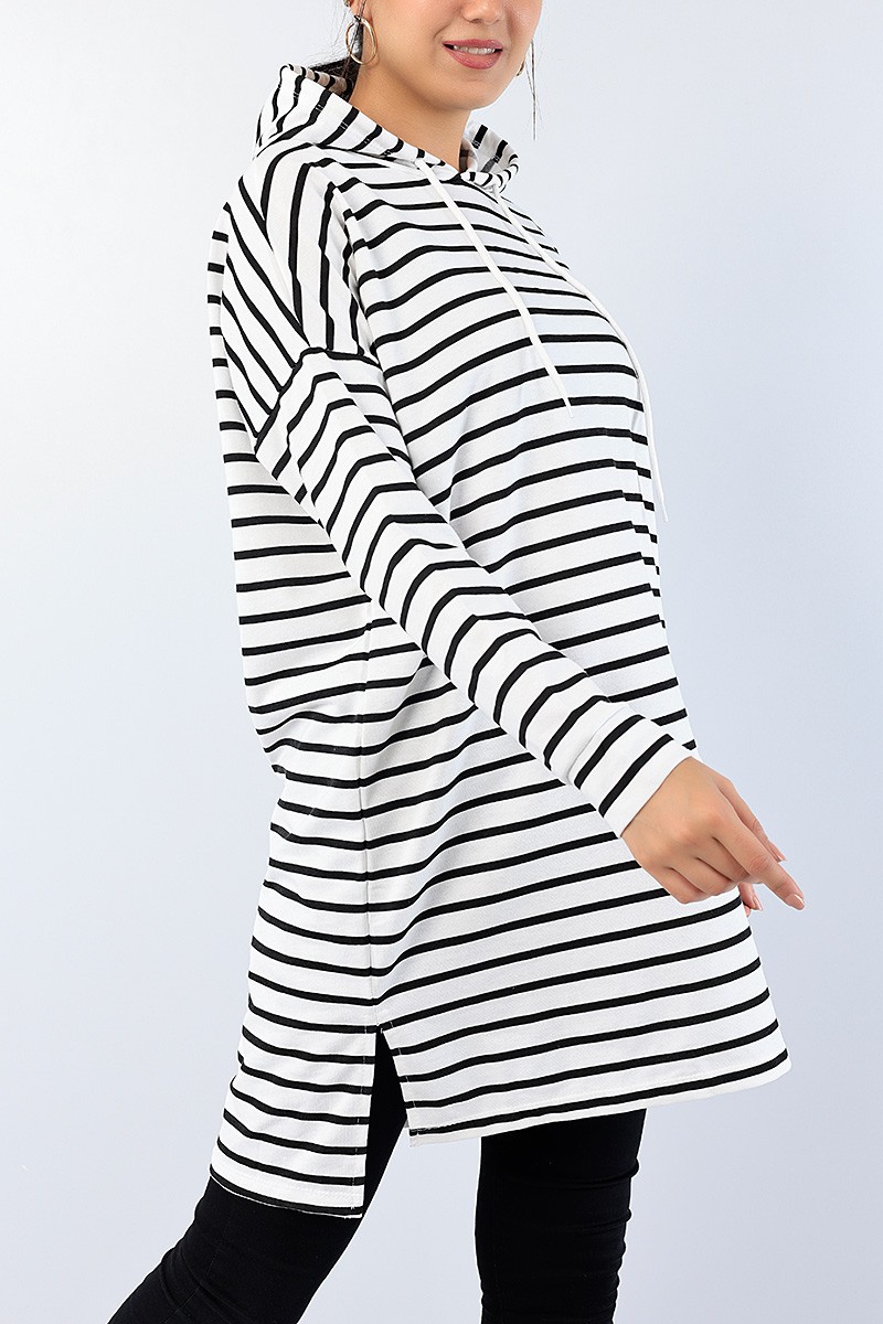 Siyah Çizgili Kapüşonlu Tunik 75154