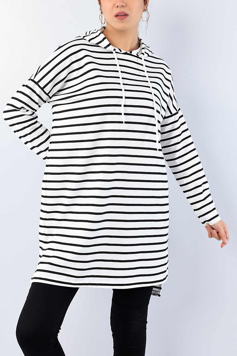 Siyah Çizgili Kapüşonlu Tunik 75154