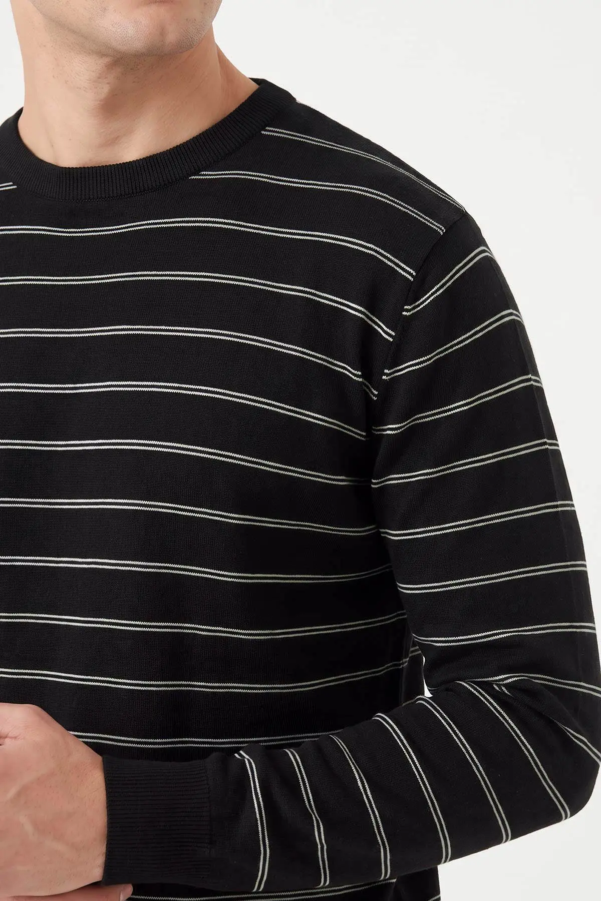 Siyah Çizgili Viskon Triko Erkek Sweatshirt 482854