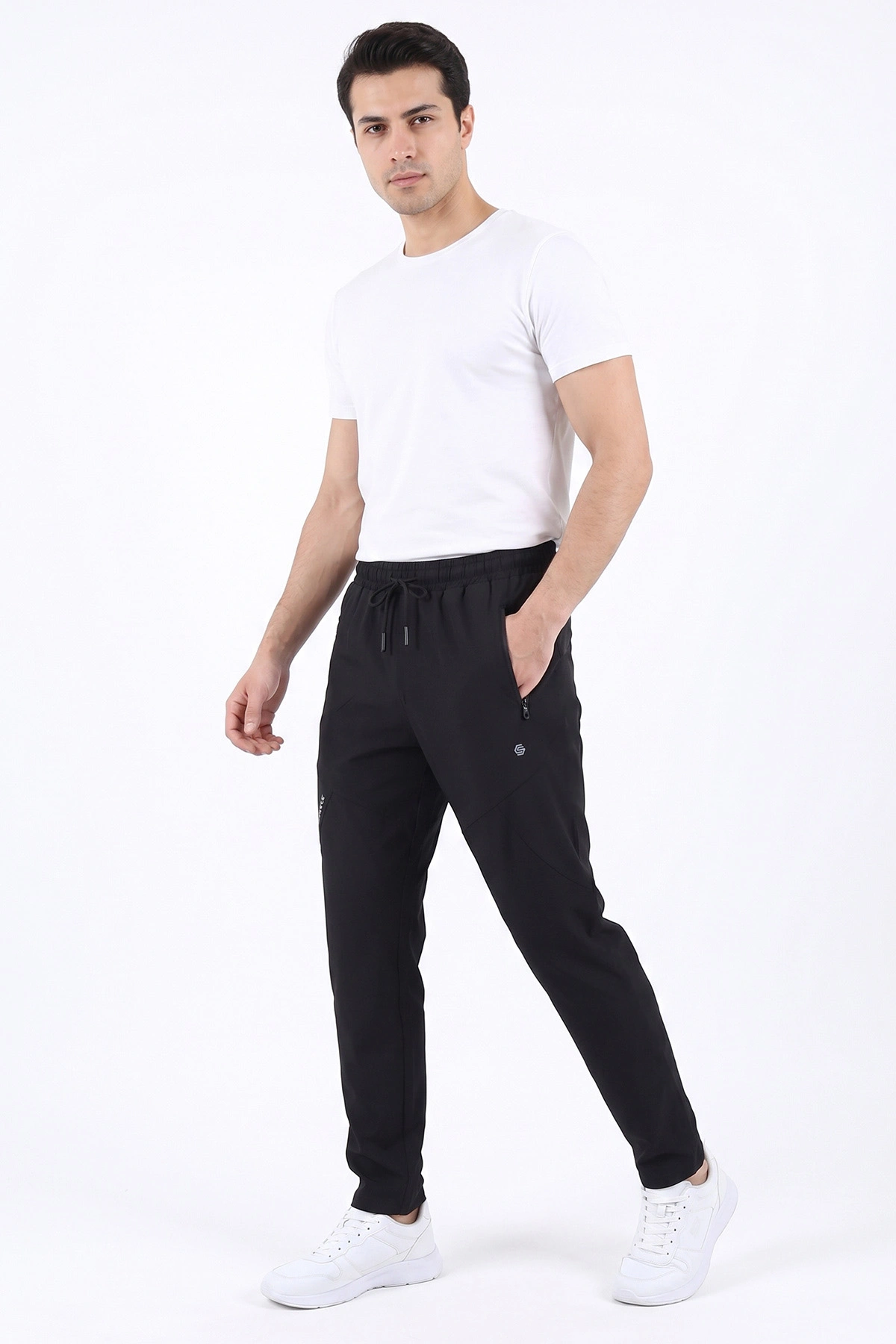 Siyah Cool Kumaş Ön Oval Kesim Düz Paça Erkek Eşofman Altı 494547