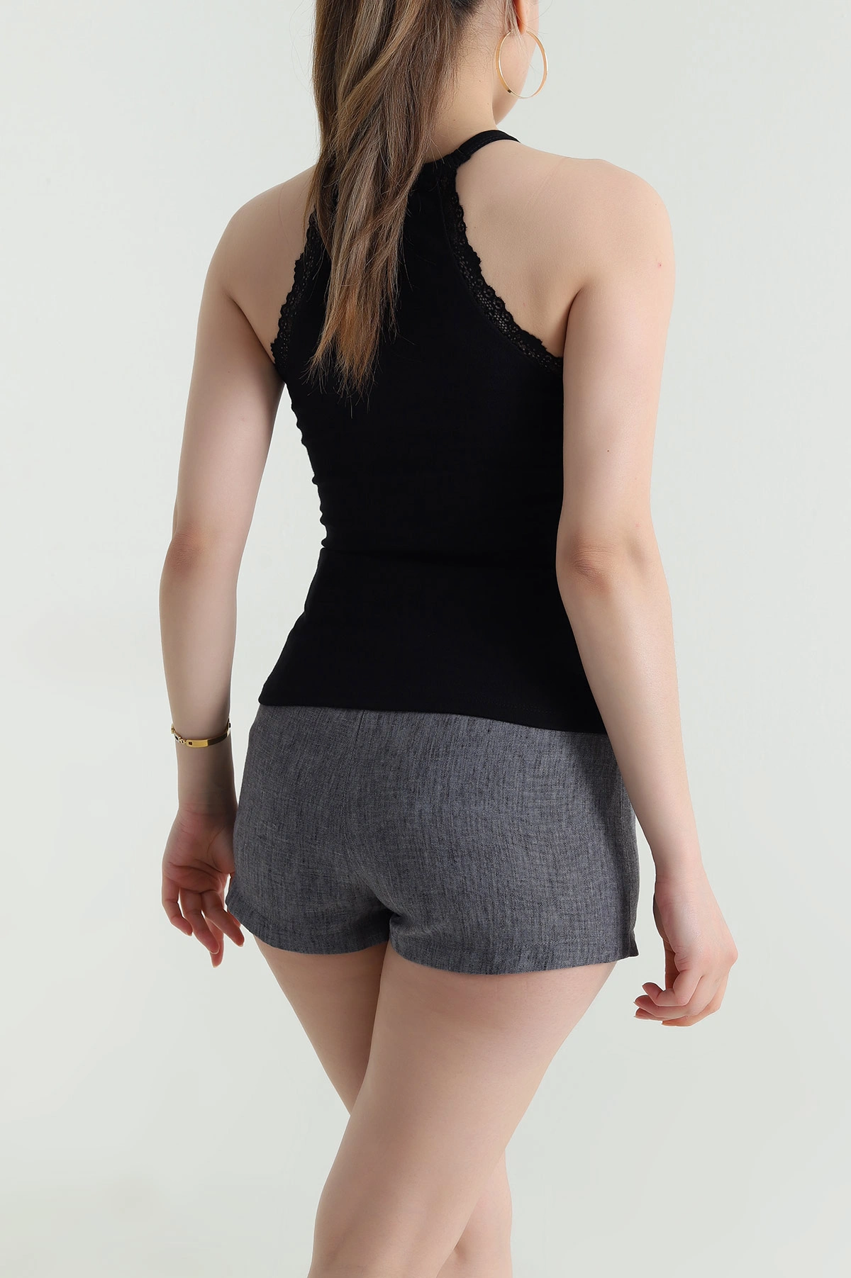 Siyah Dantel Detay Halter Kadın Bluz 466469