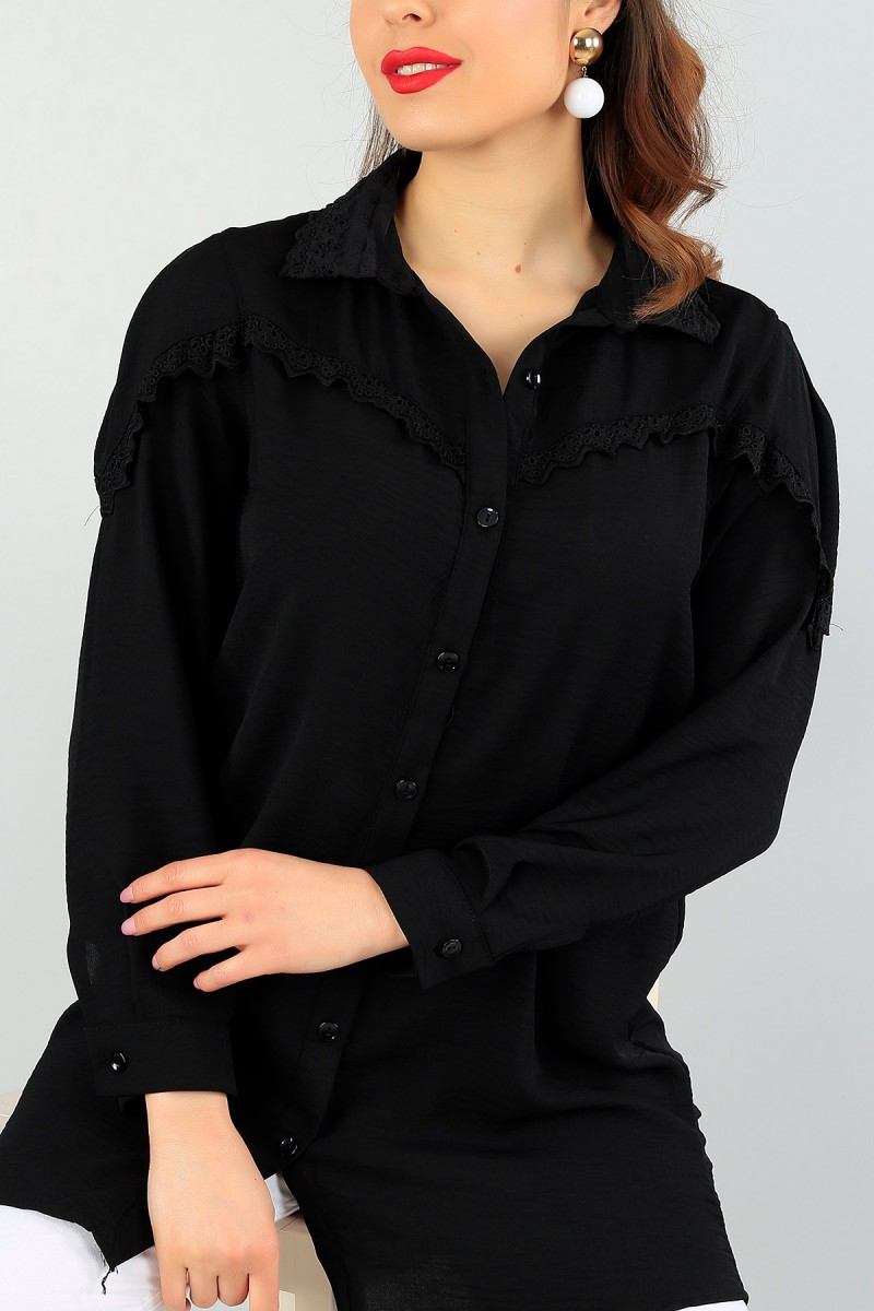 Siyah Dantel İşlemeli Gömlek Tunik 59453