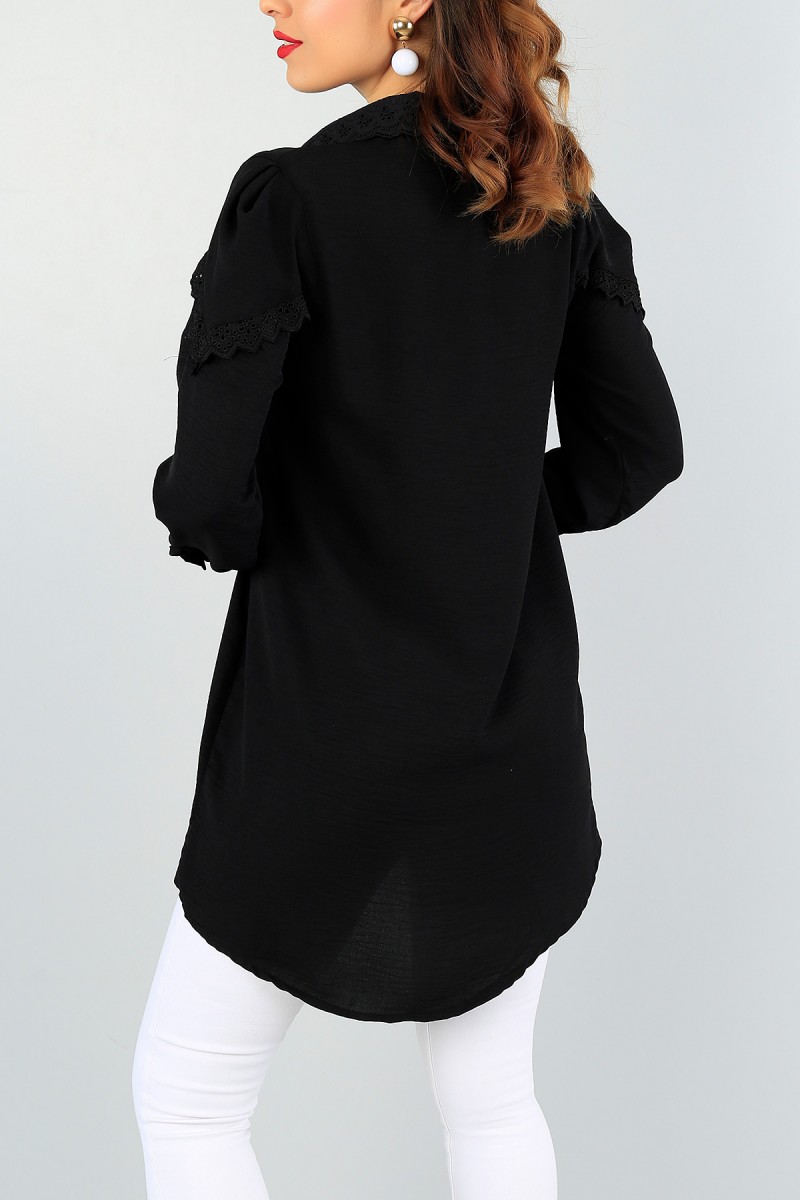 Siyah Dantel İşlemeli Gömlek Tunik 59453