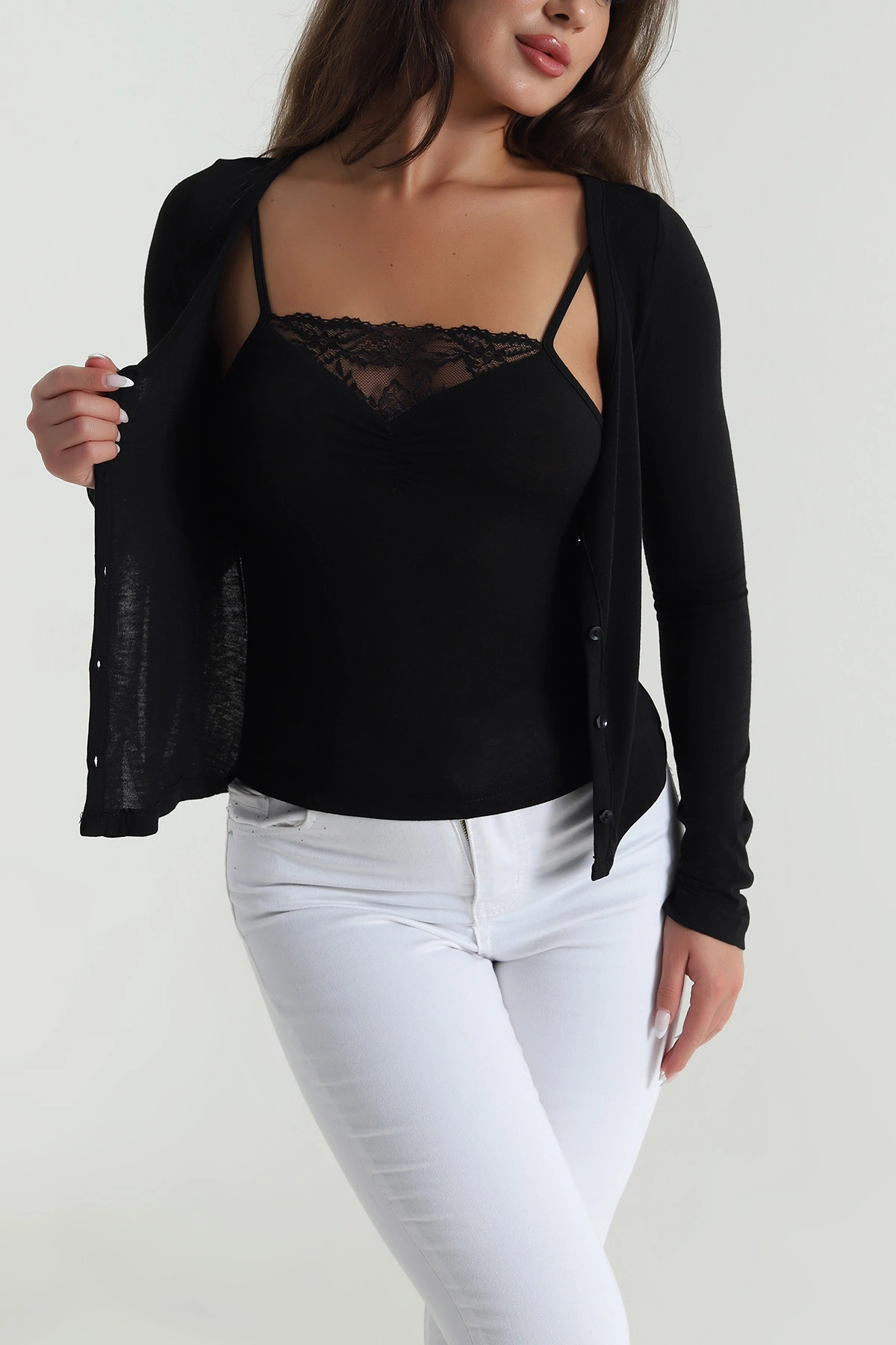 Siyah Dantelli İç Atletli Buzzy Kadın Bluz 488880
