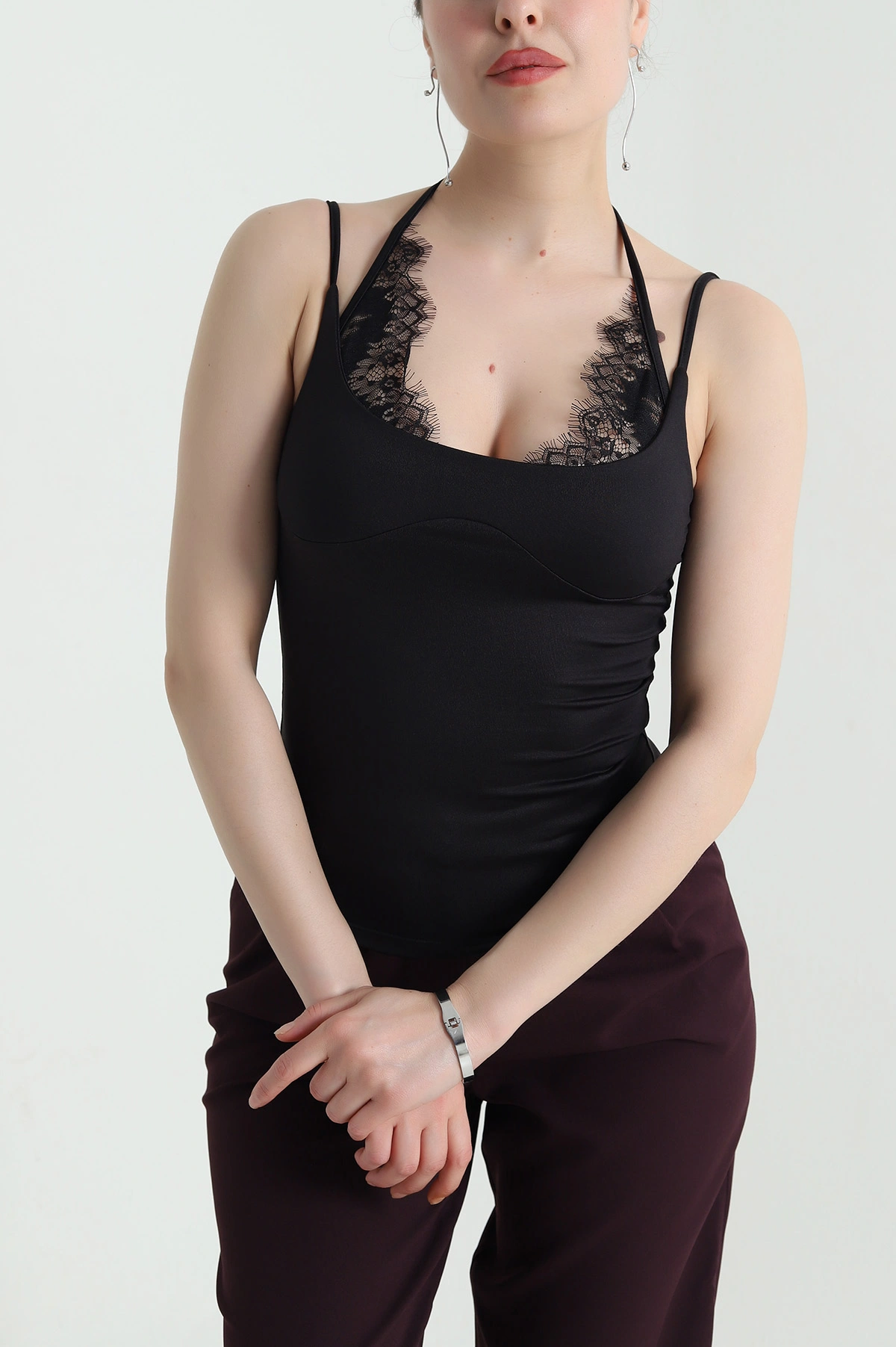 Siyah Dantelli İp Askılı Scuba Kadın Atlet 454738
