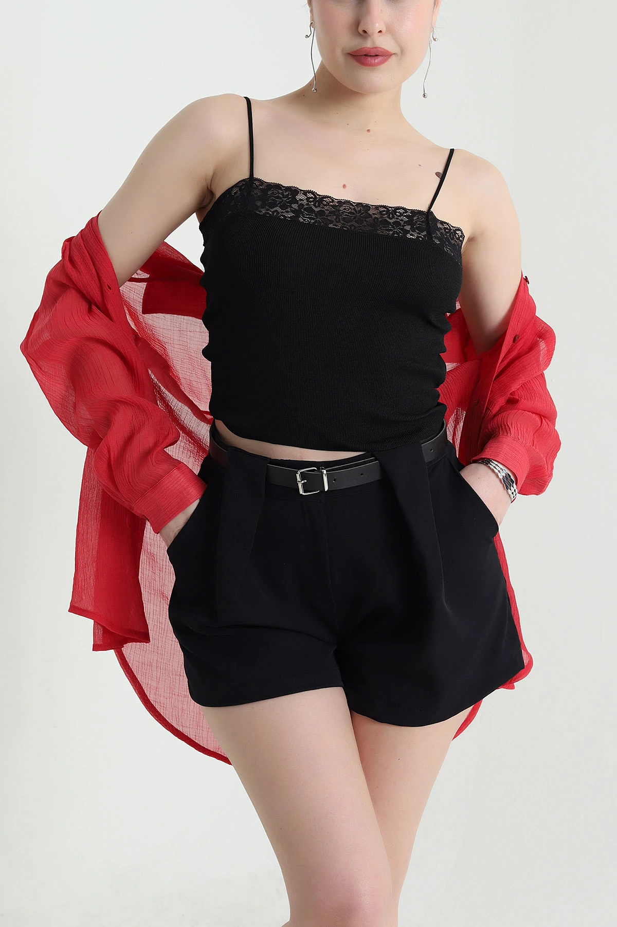 Siyah Dantelli İp Askılı Triko Kadın Atlet 456870