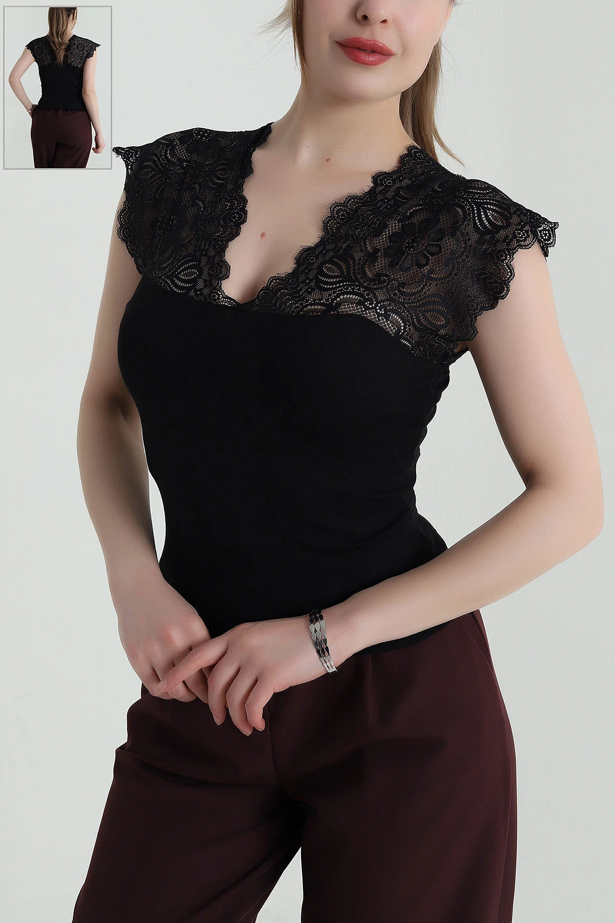 Siyah Dantelli Lİkralı Buzzy Kadın Bluz 458988
