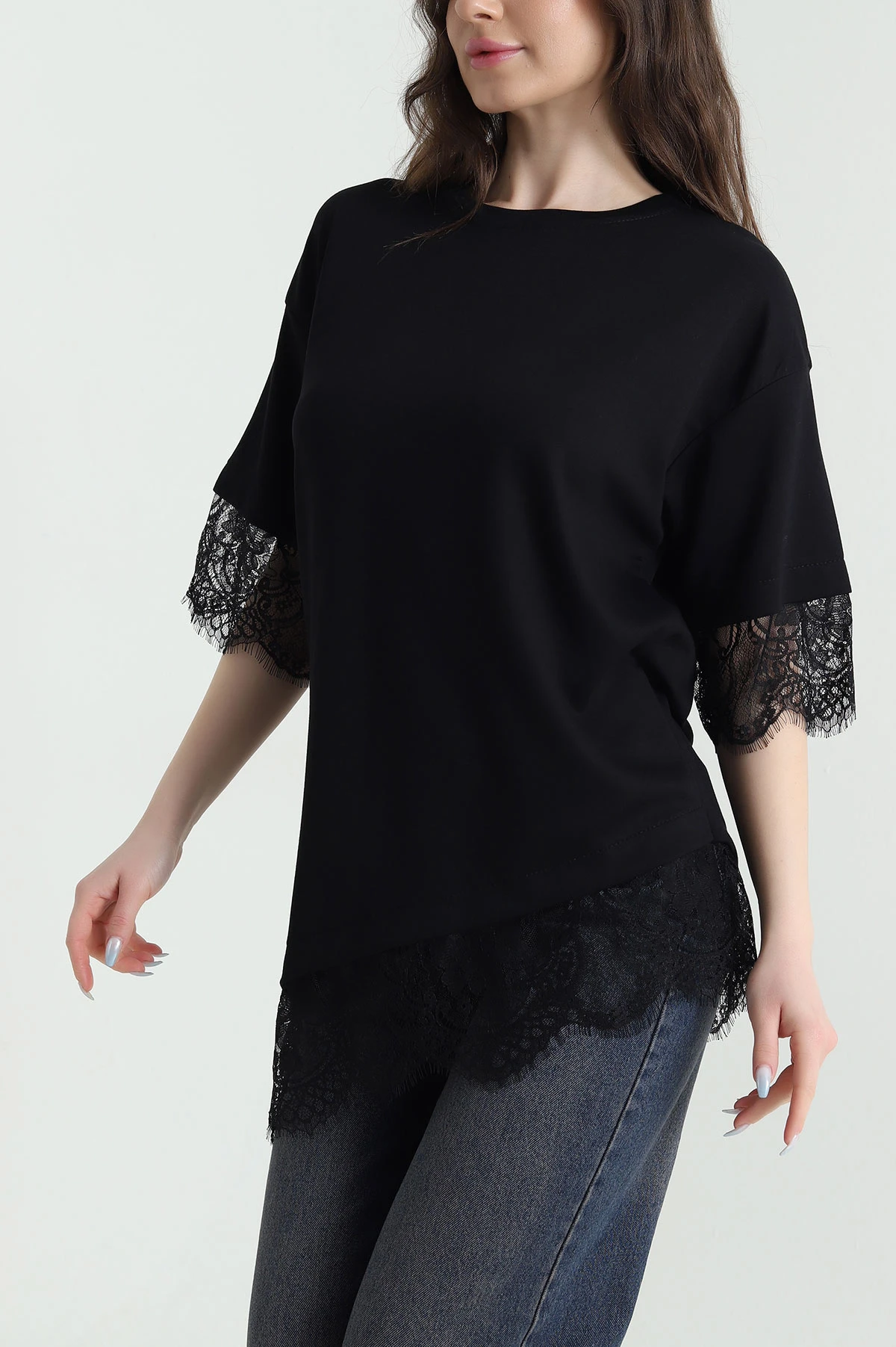 Siyah Dantelli Modal Kadın Bluz 450553