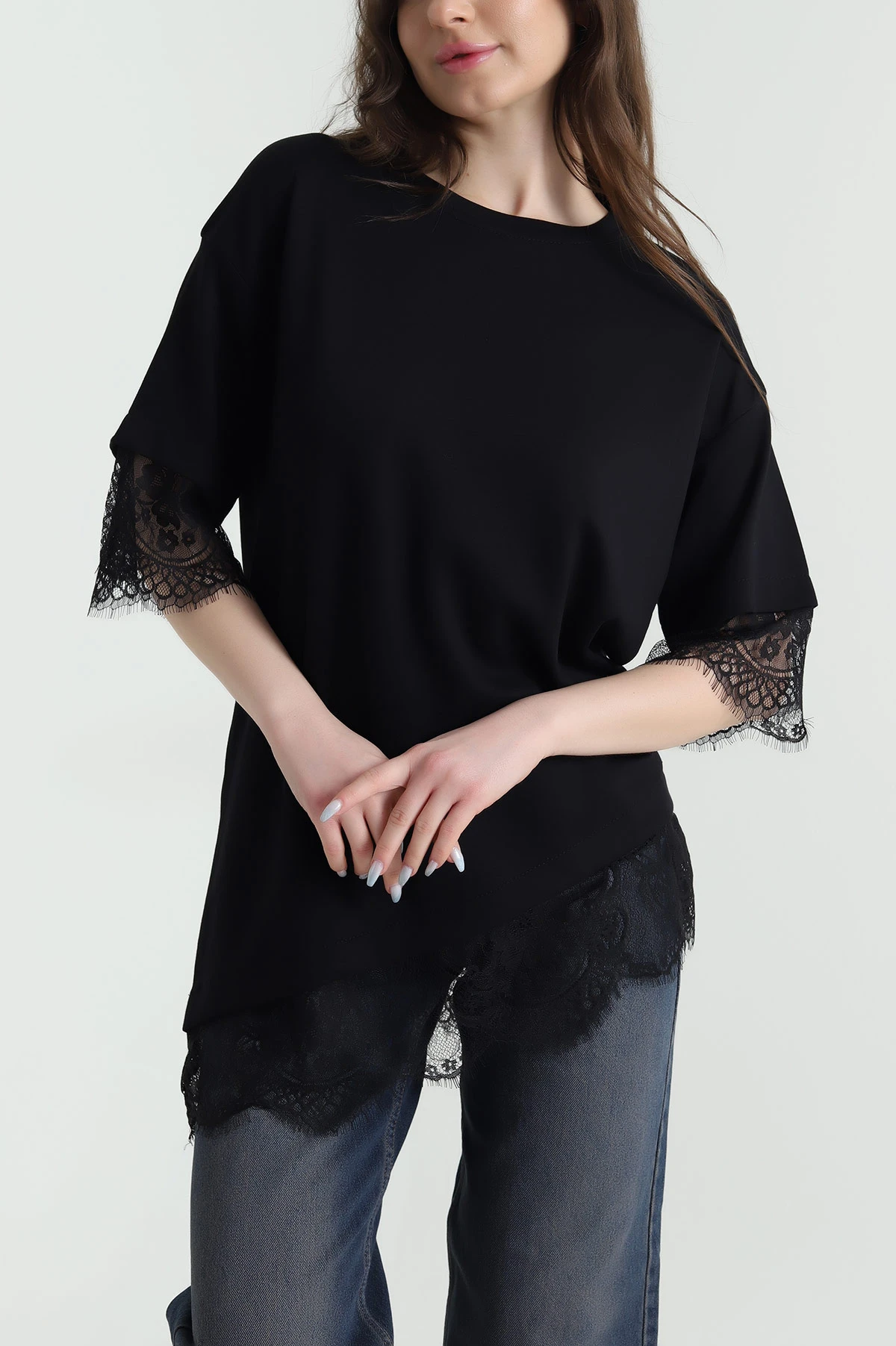 Siyah Dantelli Modal Kadın Bluz 450553