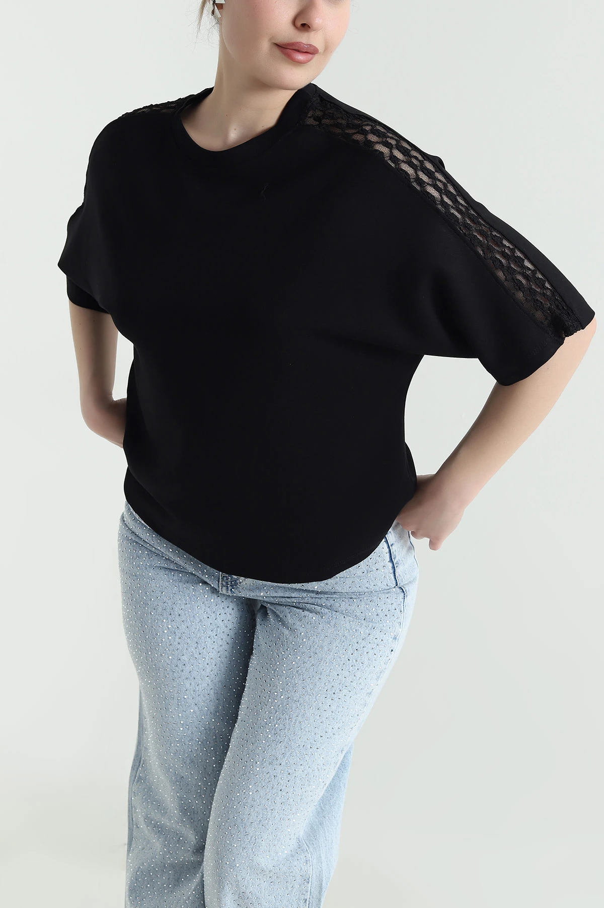 Siyah Dantelli Modal Kadın Bluz 451358