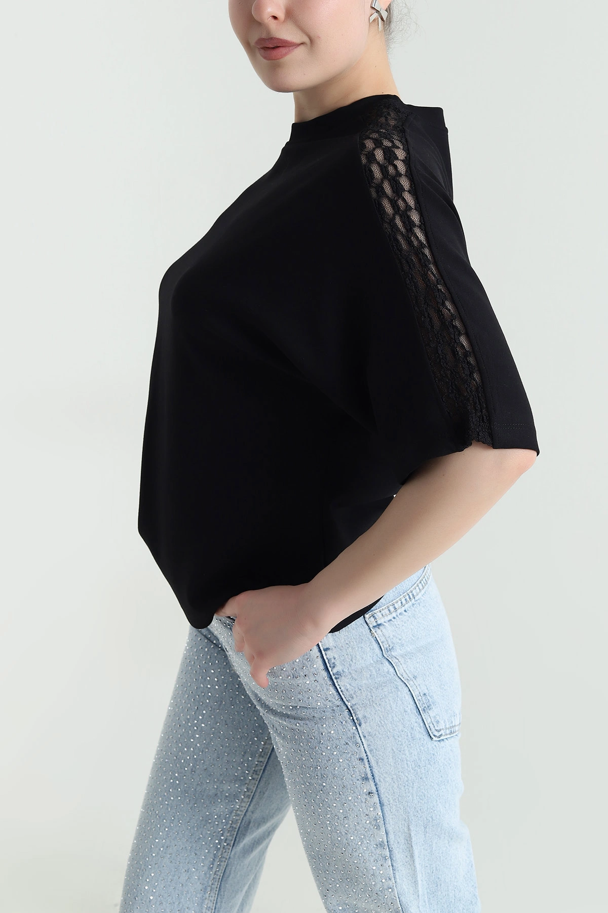Siyah Dantelli Modal Kadın Bluz 451358