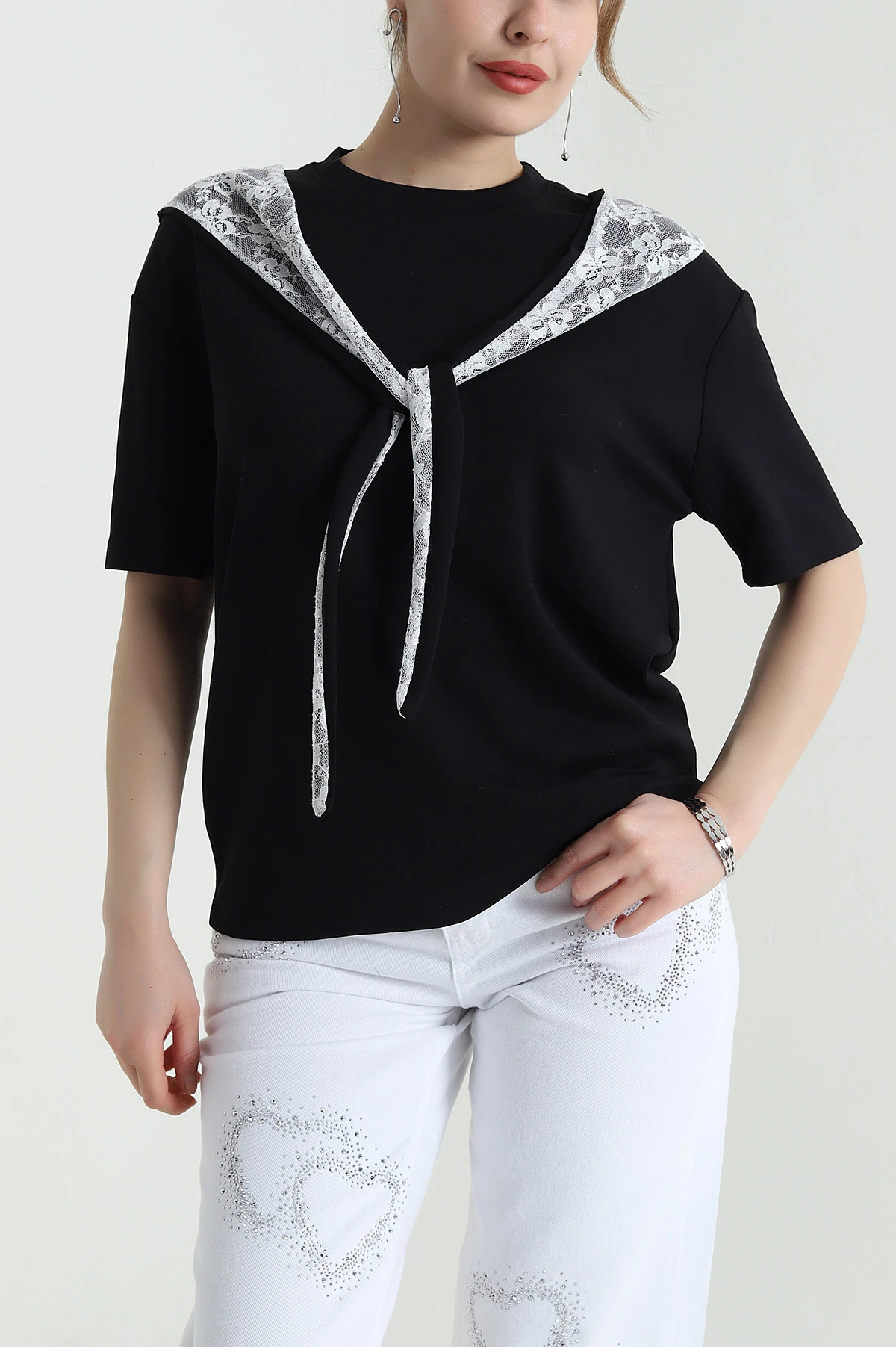 Siyah Dantelli Modal Kadın Bluz 452749