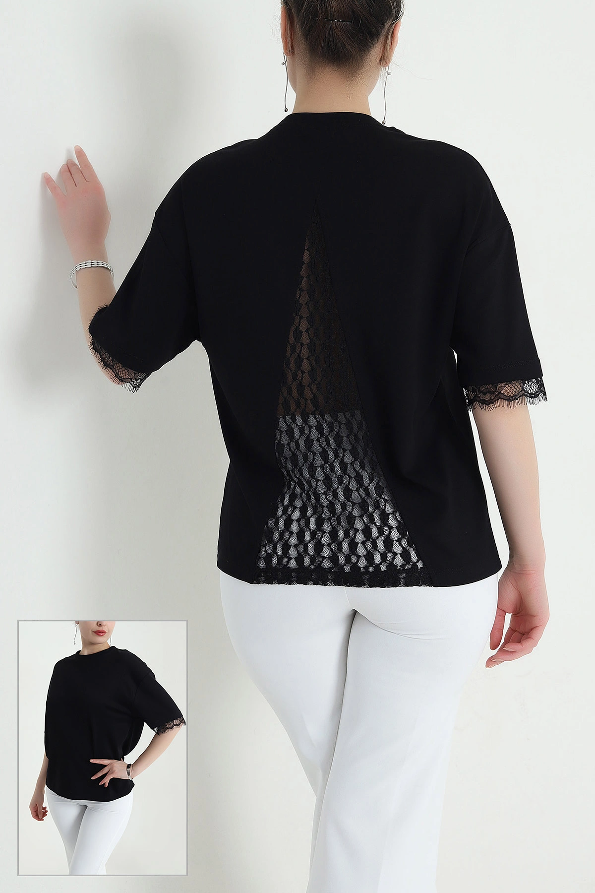 Siyah Dantelli Modal Kadın Bluz 454072