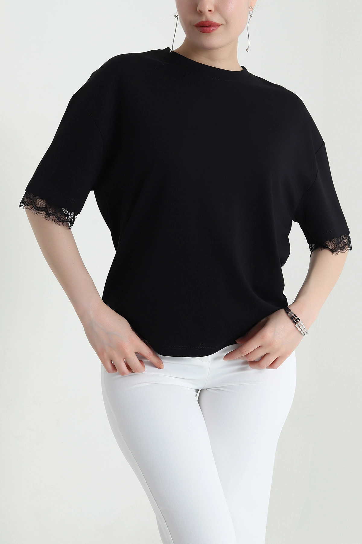 Siyah Dantelli Modal Kadın Bluz 454072