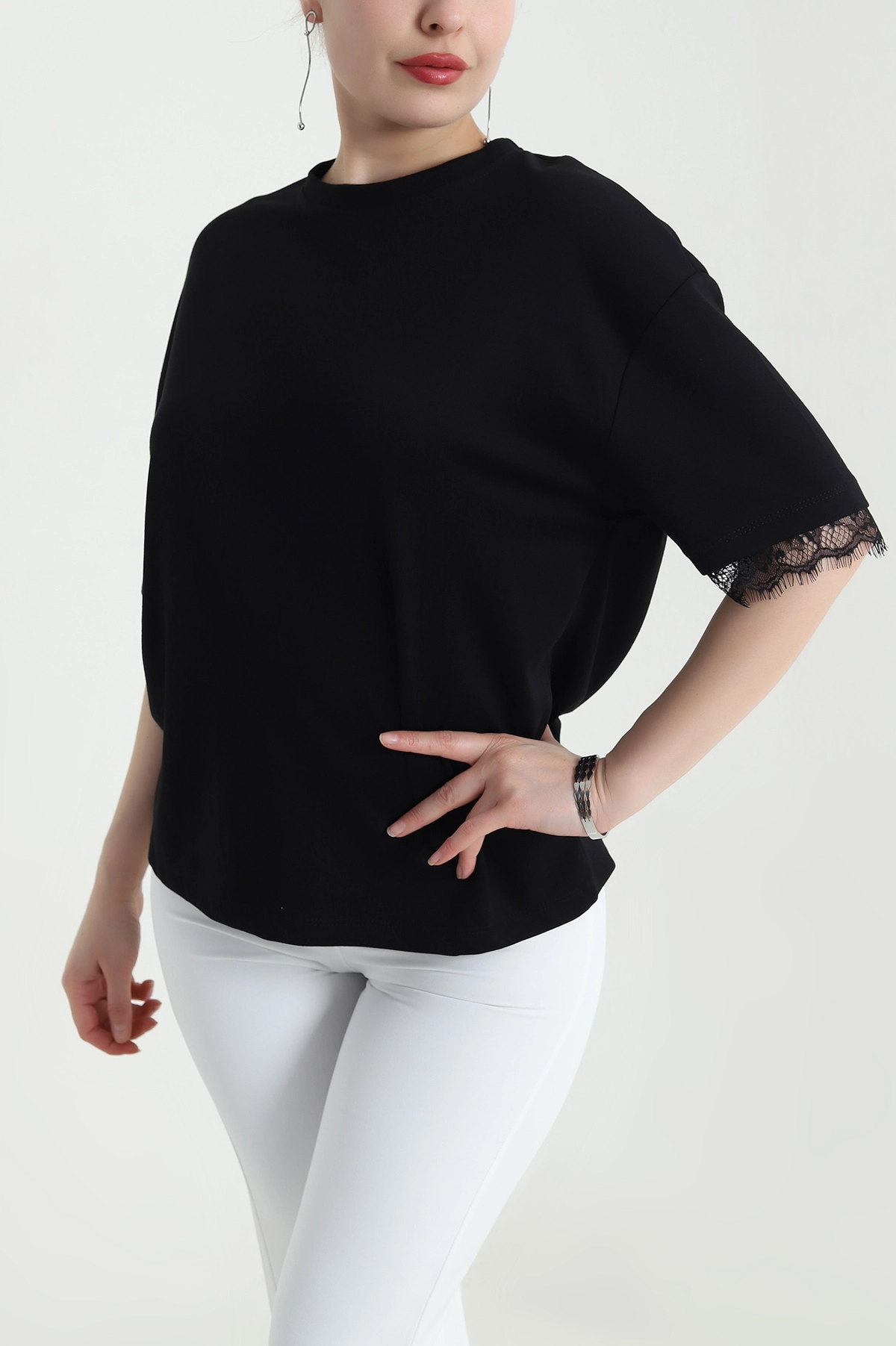 Siyah Dantelli Modal Kadın Bluz 454072