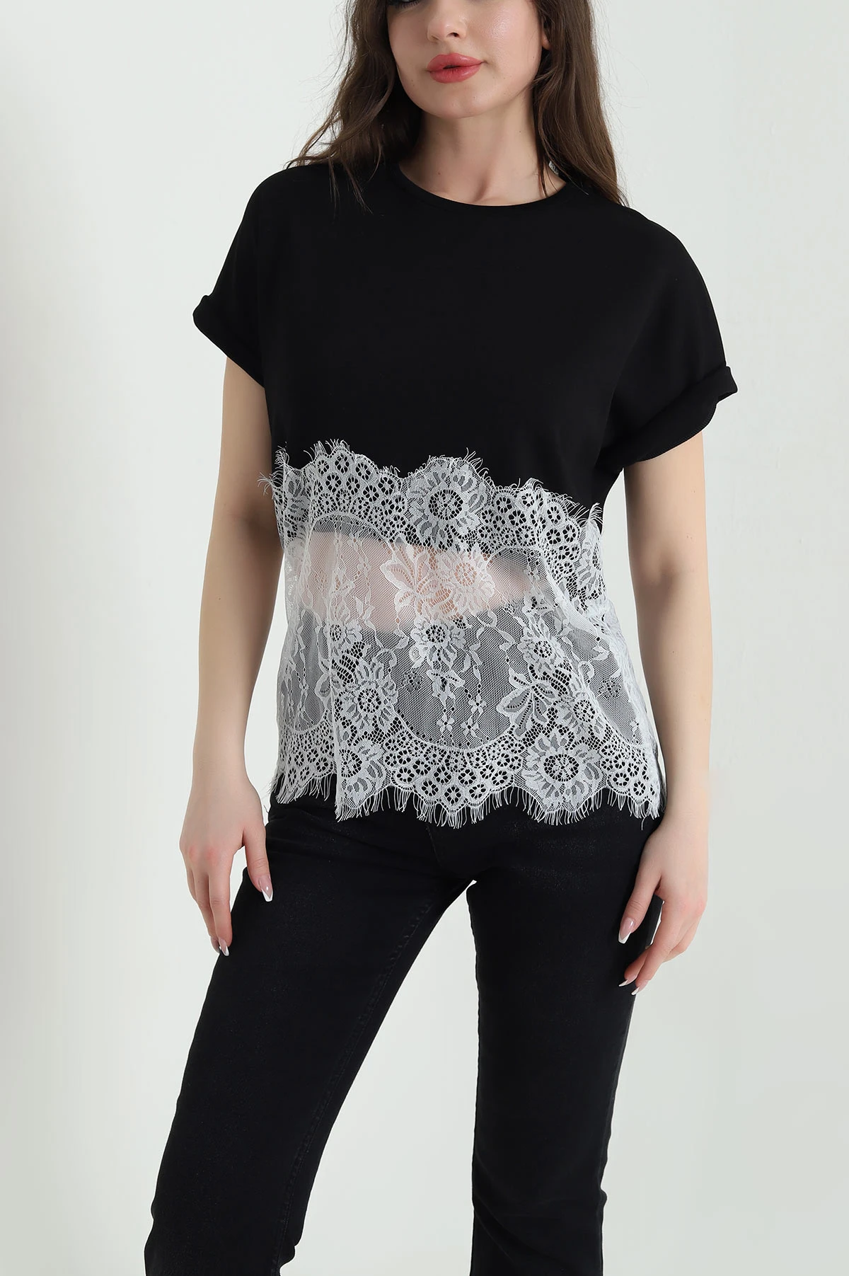 Siyah Dantelli Modal Kadın Bluz 454551