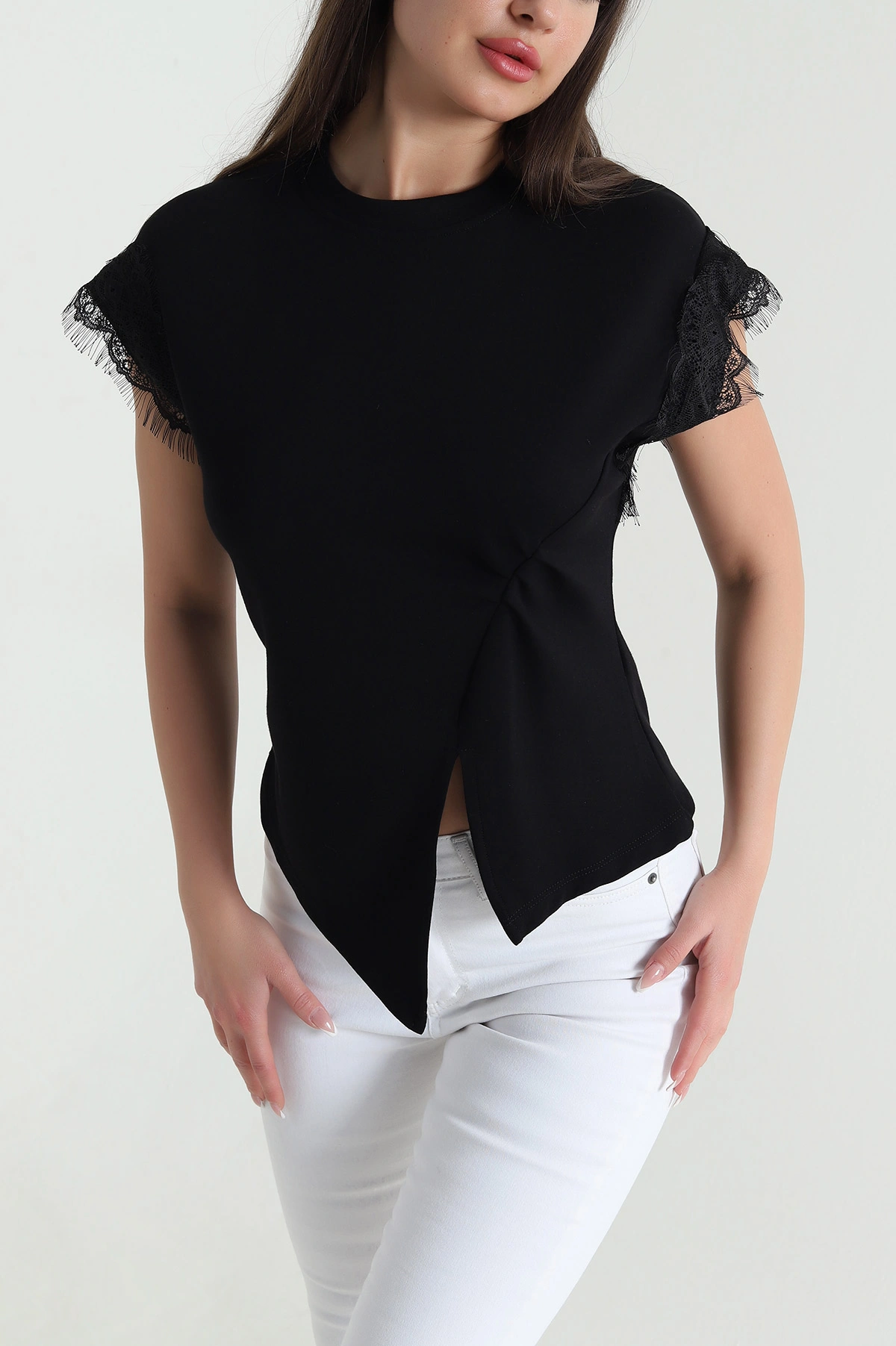 Siyah Dantelli Modal Kadın Bluz 459420
