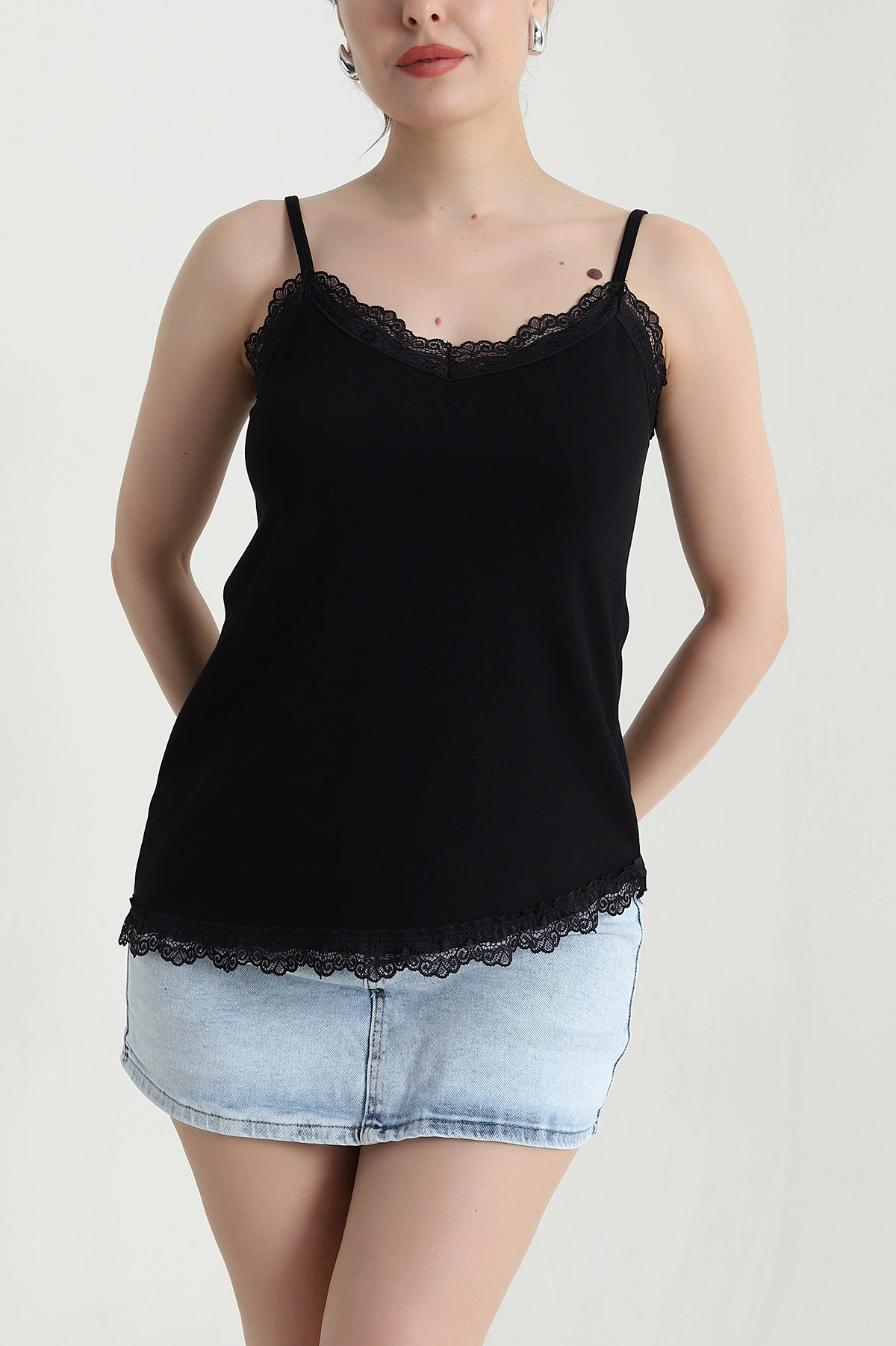 Siyah Dantelli Modal Kadın Bluz 468041