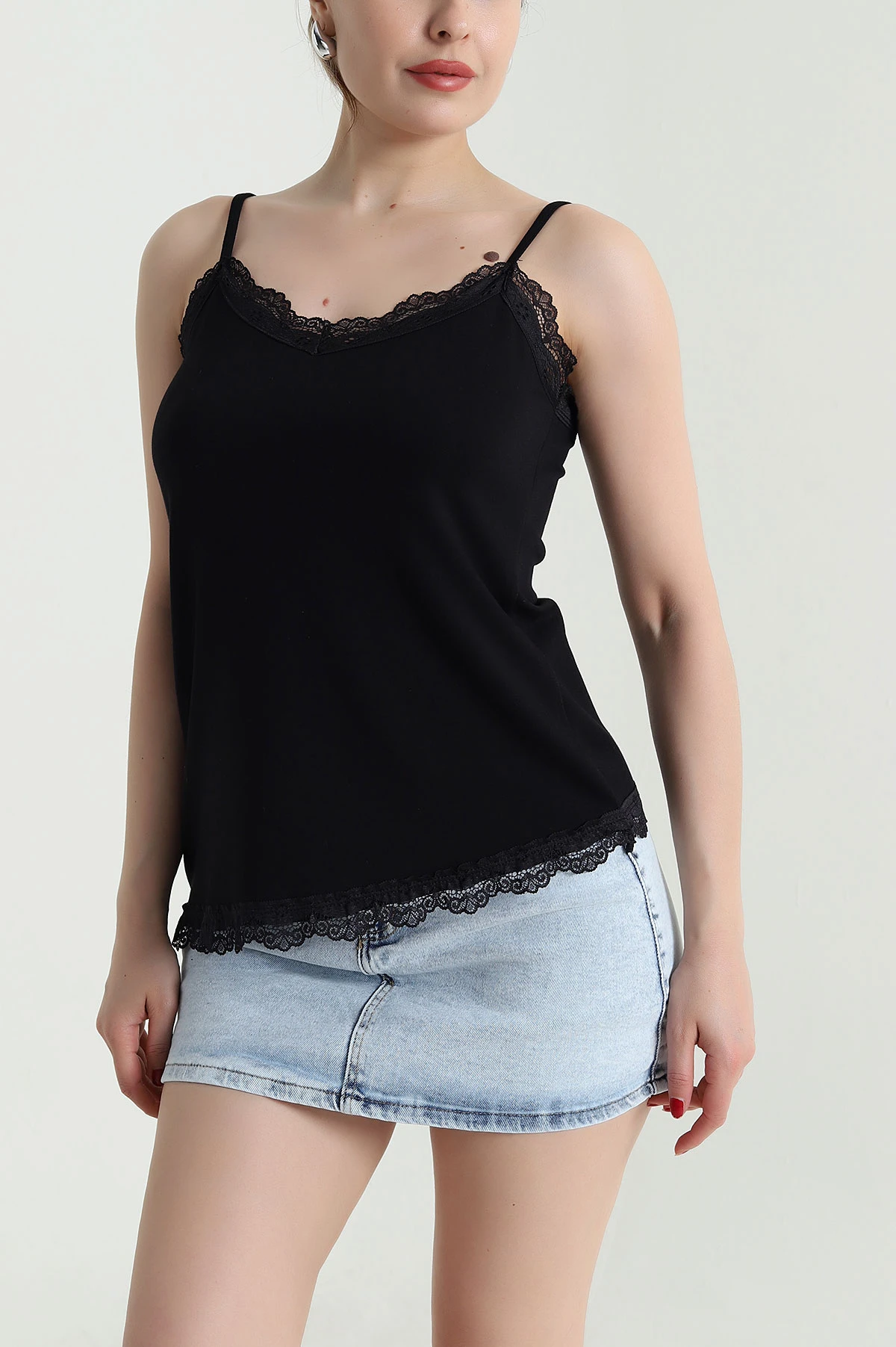 Siyah Dantelli Modal Kadın Bluz 468041