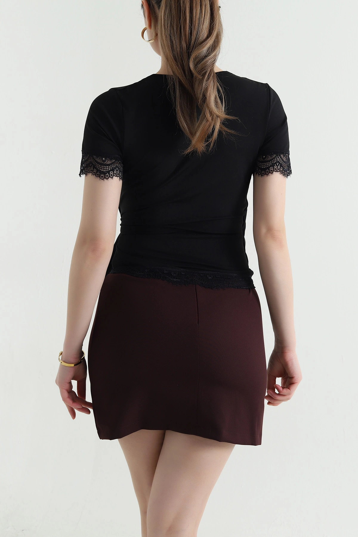 Siyah Dantelli Sandy Kadın Bluz 442274
