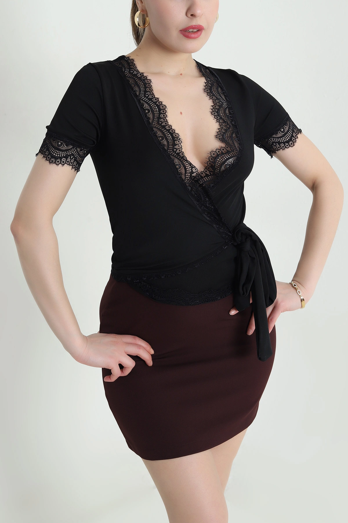 Siyah Dantelli Sandy Kadın Bluz 442274