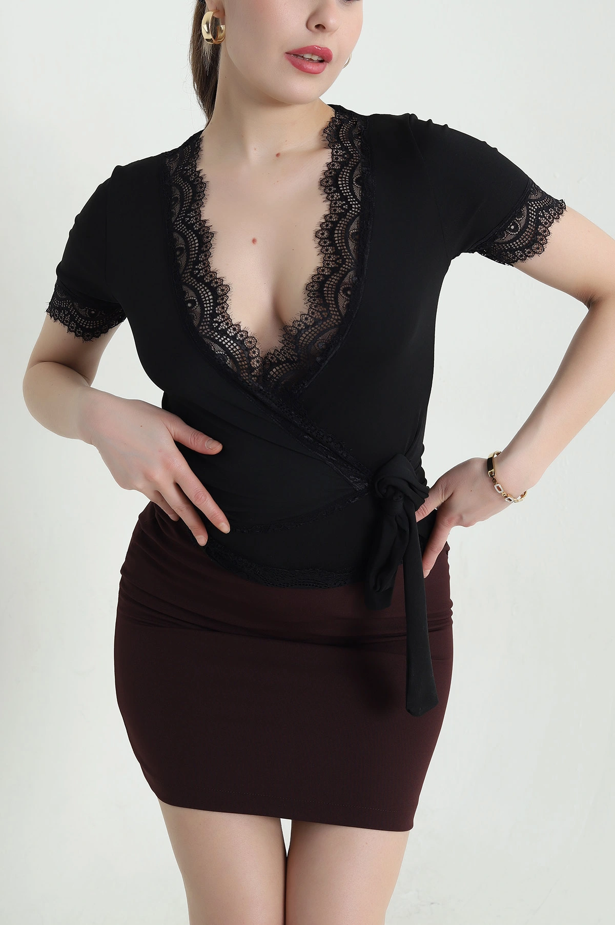 Siyah Dantelli Sandy Kadın Bluz 442274