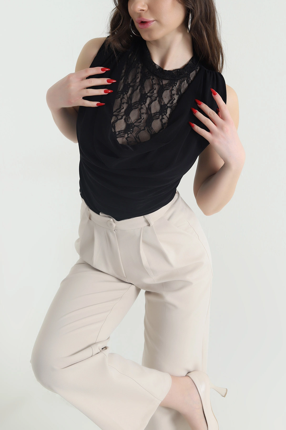Siyah Dantelli Sandy Kadın Bluz 442593
