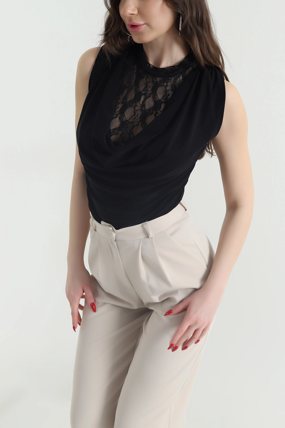 Siyah Dantelli Sandy Kadın Bluz 442593