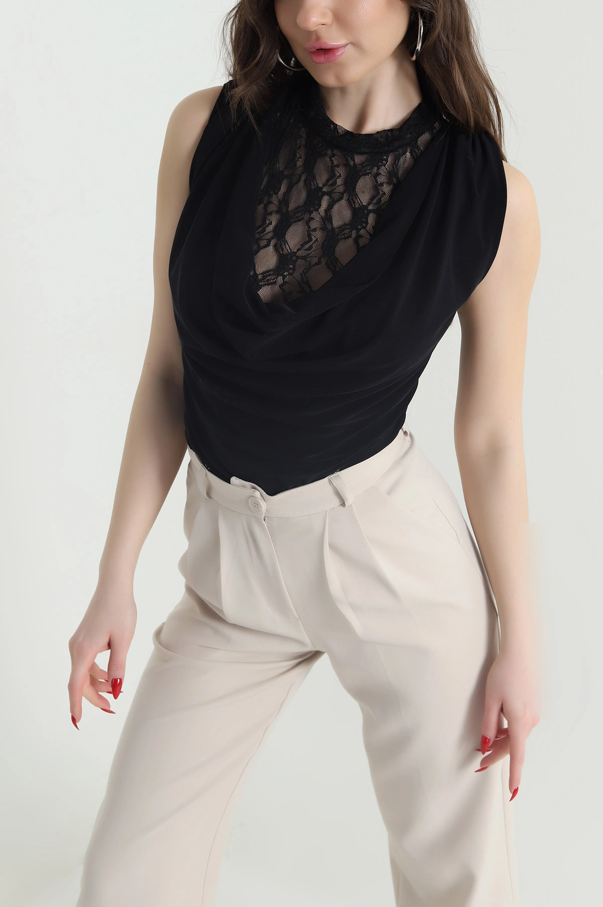 Siyah Dantelli Sandy Kadın Bluz 442593